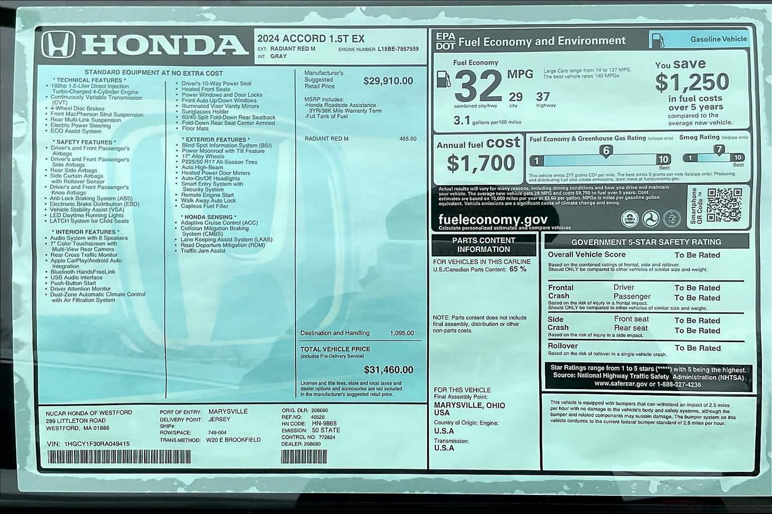 2024 Honda Accord EX - Photo 16